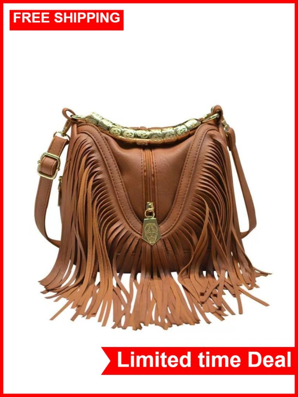 Vintage Tassel Fringe Hobo Crossbody Bag Women PU Leather Bohemian Shoulder